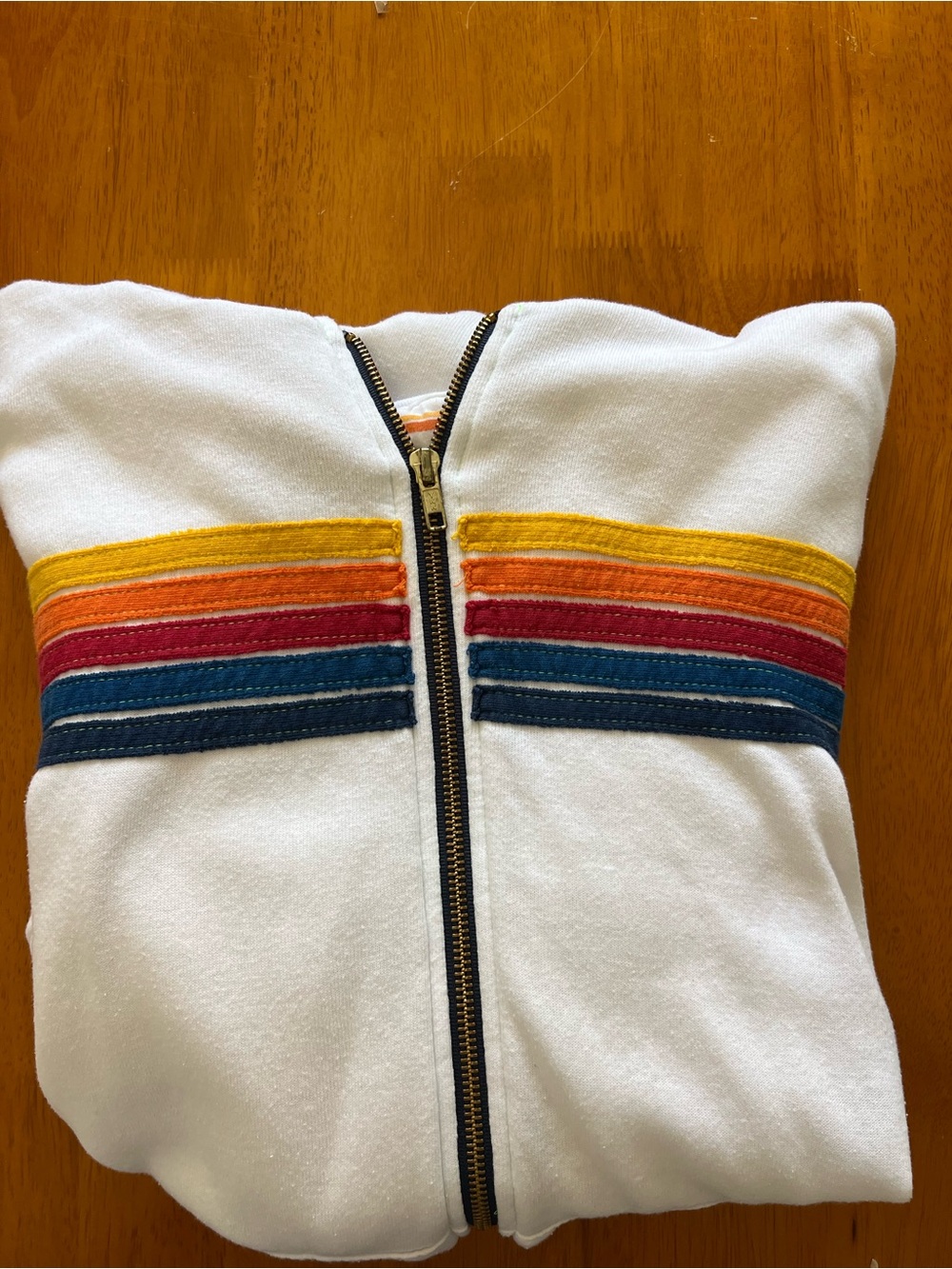 Aviator Nation White Zip-Up Jacket with Multi-Color Stripe Detail